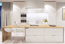 دکوراسیون آشپزخانه با طرح چوب و رنگ سفید